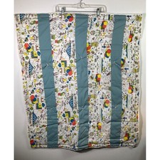 Handmade Hand Tied Baby Quilt Circus Peanuts Elephant Balloons Stripes Green 36
