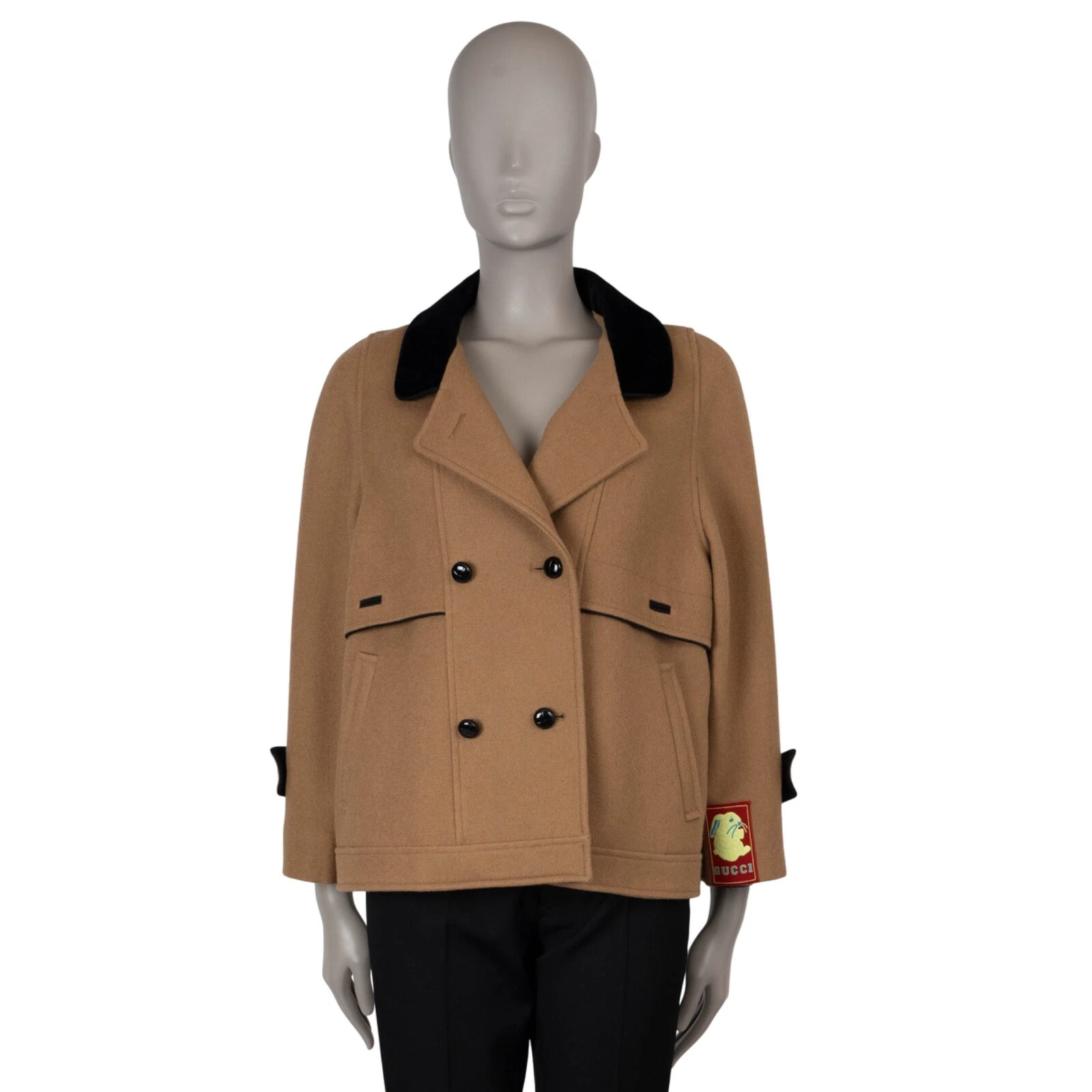 71049 authentique GUCCI laine marron 2022 RABBIT VELOURS GARNITURE veste paon 36 XS