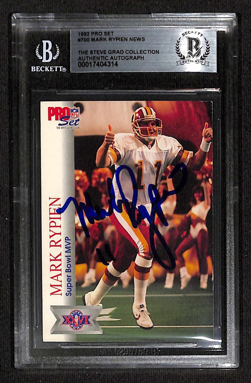 Mark Rypien Redskins 1992 Pro Set #700 Signed Card BECKETT 