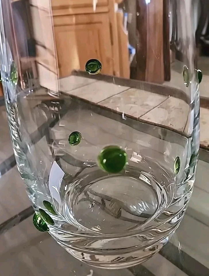 Jarrón de vidrio artístico fundido Southern Living verde soplado a mano MCM transparente y verde Polonia 11" Foto 3 de 4