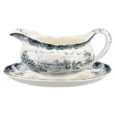 Sauciere mit Teller einteilig Palissy Avon Scenes grün