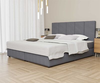 Boxspringbett Schlafzimmerbett ELICIO 200x200cm Stoff Steel inkl. Bettkasten