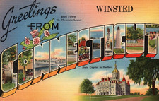 Winsted Conn. LARGE LETTER Vintage 1943 Postcard