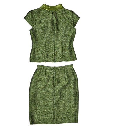 Vintage OOAK Green Chenille & Organza Bow Mother Ot Bride Skirt Suit Set Size L - Picture 5 of 15