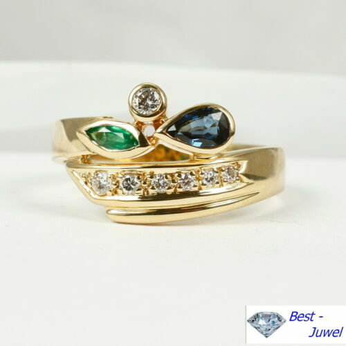 Ring 18K Gelbgold Weißgold 22 Saphire 36 Brillanten zsm. 1,84ct 