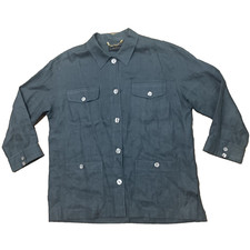 Classiques Entier Linen Chore Jacket Womens L Designer Army Green Military Coat