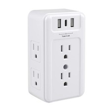 Multi-Plug Outlet Extender 6-Outlet Splitter with 3 USB Ports White