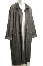 Vintage Flax By Jeanne Engelhart Linen Jacket Small Long Denim Duster Chore Coat