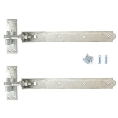 Adjustable Gate Hinges Pair 10" or 12" Galv Steel Heavy Duty Gates Hook And Band