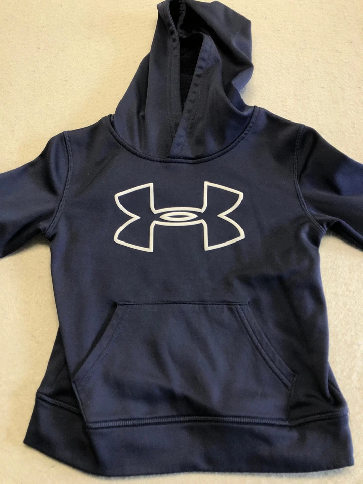 Under Armour Sweatshirt Youth Boy's 5 Navy Blue Logo Fleece Pullover Hoodie - Image 2 of 4