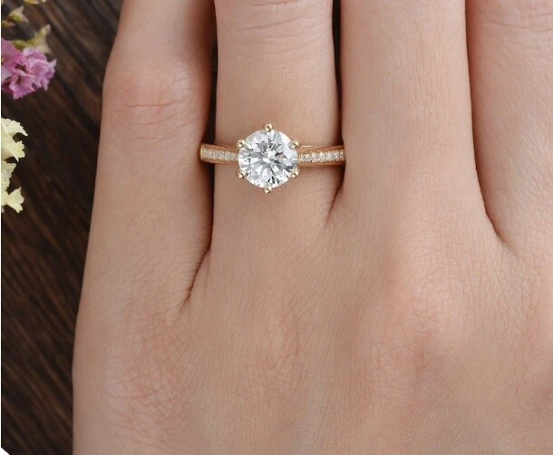 Round Cut Cathedral Setting Twisted 6 Prongs Solitaire Engagement Ring in Silver