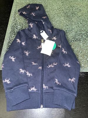 2023 GIRLS HOODIE FULL ZIP FLEECE-LINED SPARKLING UNICORN PATTERN PINK SIZE 1-2Y