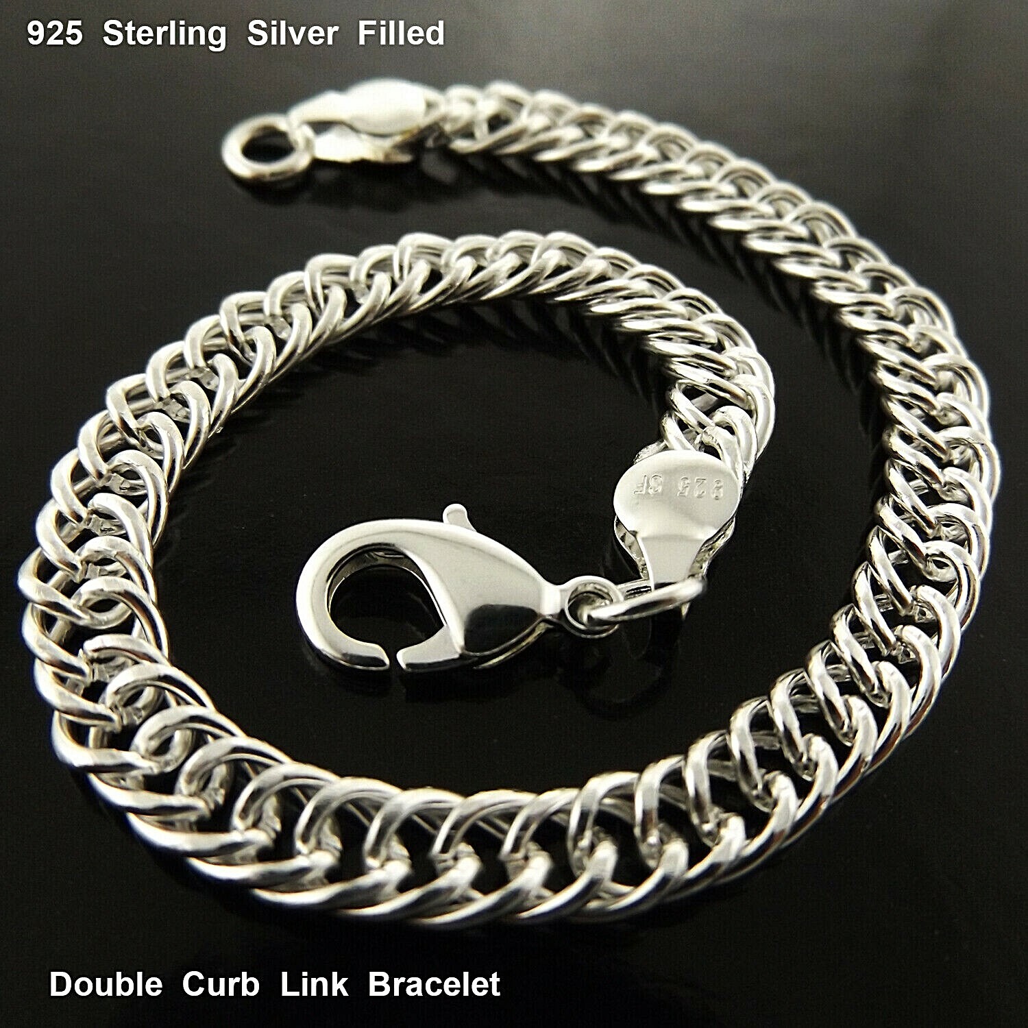 925 Sterling Silver Statement Bangle Bracelet for Women 20cm Solid Link-image