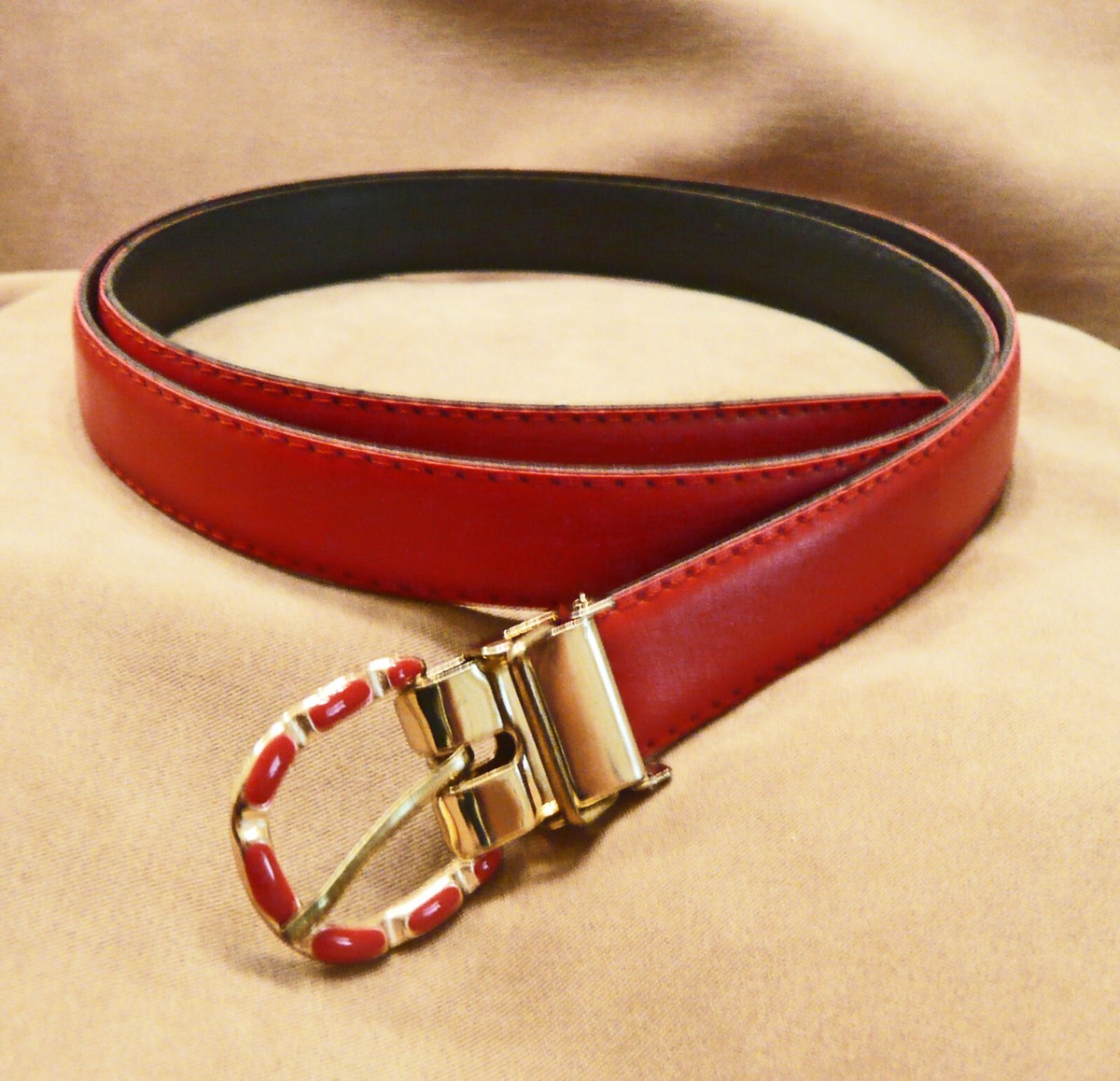 Fashion Black/Gold/Red Belt with Enamel Buckle NWOT 42” tip to tip Authentic Celine Vintage Black Patent Leather Gold Buckle  main image 4