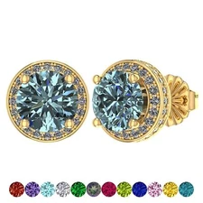 Yellow Gold Plated 925 Sterling Silver March Birthstone Earrings With Aquamarine