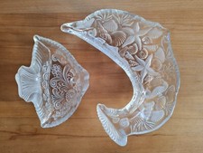 2x Walther Glas Schale Fisch / Doktorfisch /Delfin, 3D Muschel / Seestern Design