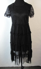 Women's black mesh dress with ruffle midi overlay Sise S Lace (JJ)