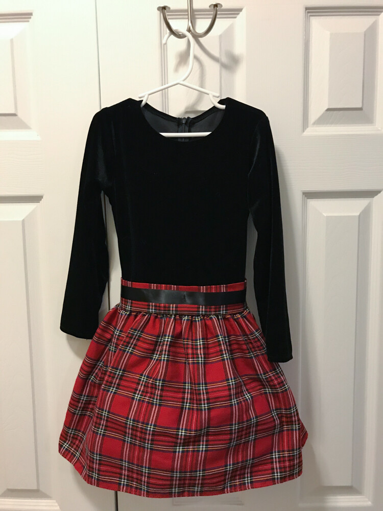 slim fit dress slacks Swea Pea & Lilli Navy Plaid Stretch Velvet Holiday Dress-C534 – Sara's  Children's Boutique main image 1