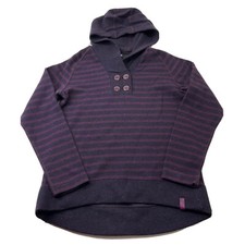Mountain Hardwear Womens Large Purple Striped Long Sleeve Wool Hooded Pullover