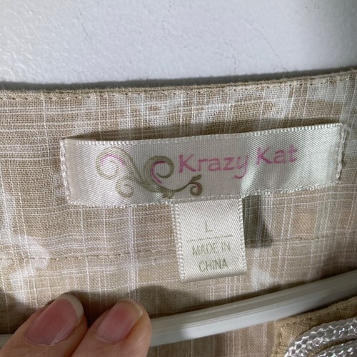 Tunica donna Krazy Kat pizzo scollo V boho floreale marrone L bianco cotone - Foto 7 di 10