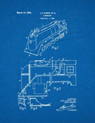 Locomotive Train Patent Print Blueprint