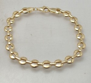 Authentic 7.25" Technibond Reversible Coffee Bean Bracelet 14K Yellow Gold Plated Silver