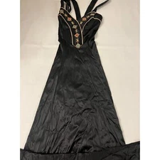 Vanity Fair Nightgown Women's Medium Peignoir Black Embroidery Baby Doll 70s VTG