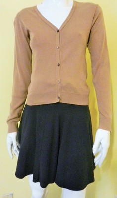 Agnes B Cardigan Knit Button Down Classic Cardigan Light Brown Paris Small GUC
