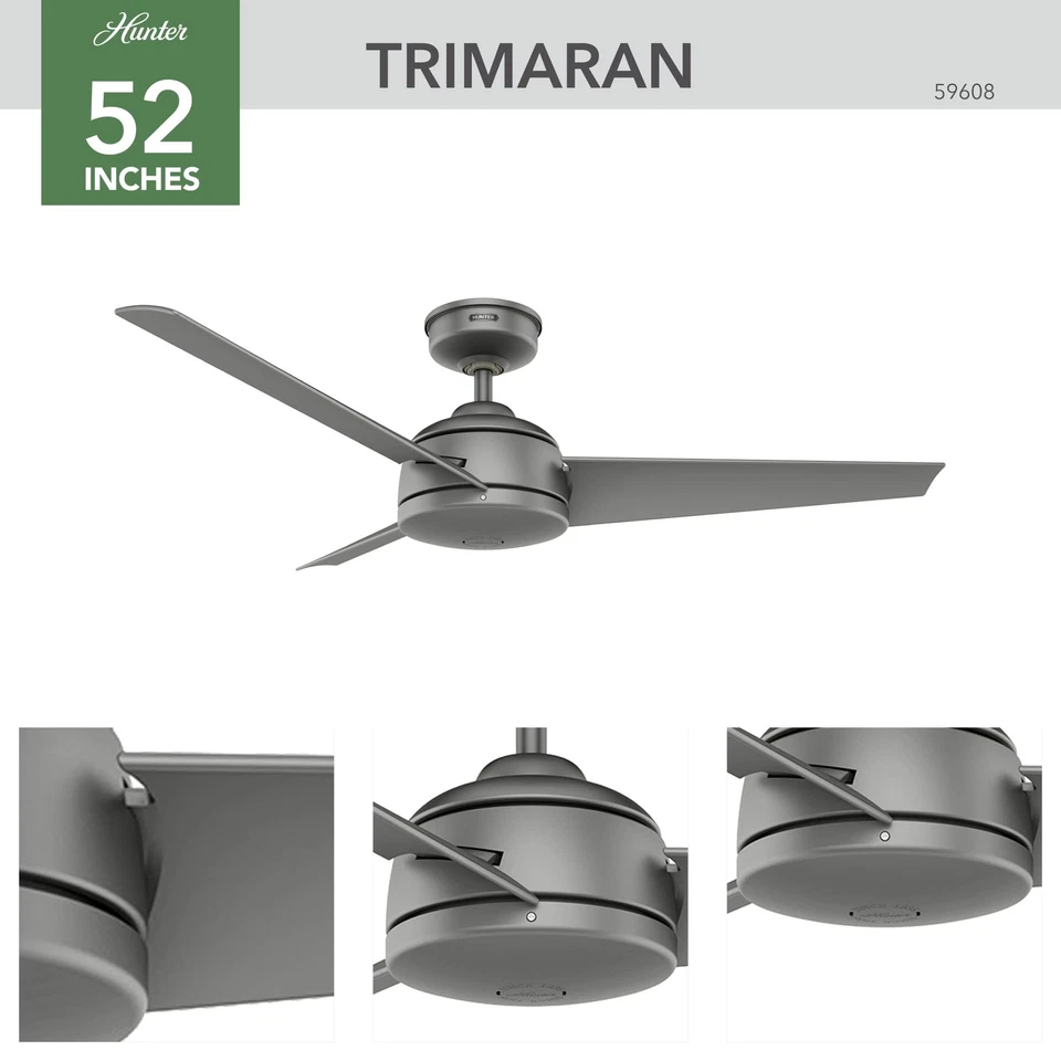 Hunter Fan Company 59608 Trimaran Ceiling Fan, 52, Matte Silver Finish - Image 3 of 4