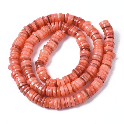 Shell Heishi Bead Strands Salmon Coconut or Orange 5~6x1~2mm 15.35" Hole-1mm - Picture 6 of 13