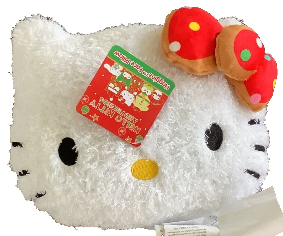 Hello Kitty & Friends Face Pillow White 10”x 8” Christmas Gingerbread House NIB