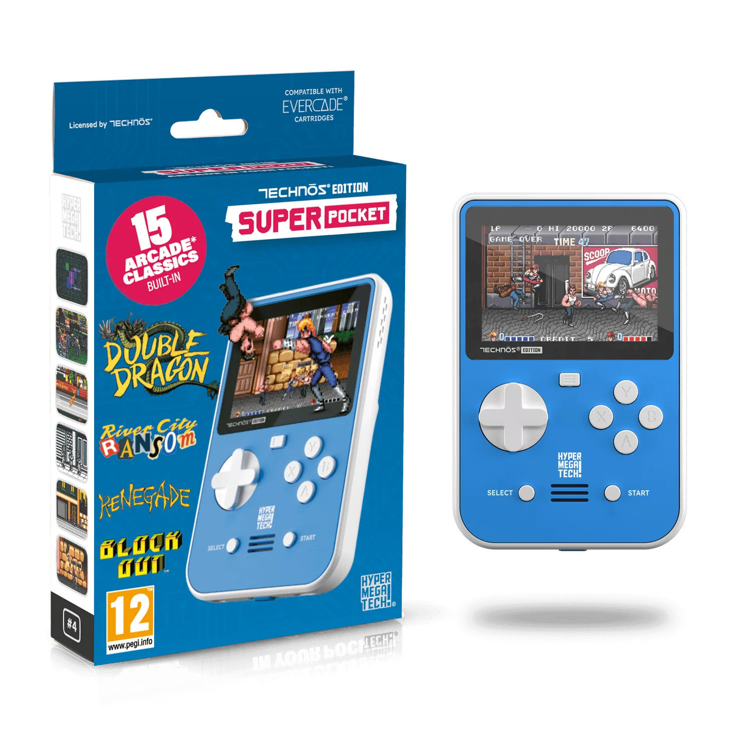 Super Pocket TECHNOS Edition - Console de jeux portable rétro bleue