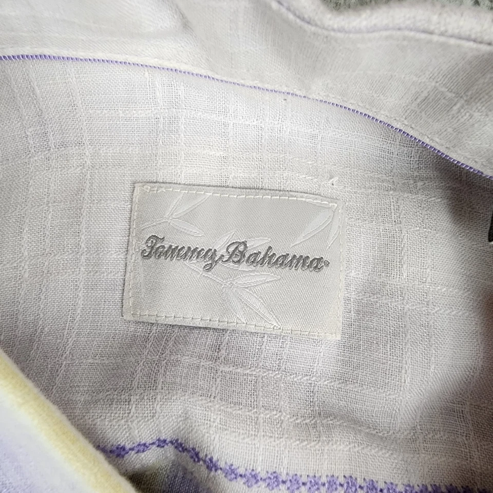 Tommy Bahama Shirt Mens Small Purple Yellow Striped Linen Short Sleeve Button Up - Image 3 of 4