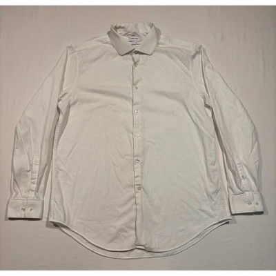 Calvin Klein Mens White Slim Fit Stretch Dress Shirt 17 34/35 XL Textured Button