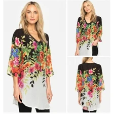 JOHNNY WAS BETTY FLORAL PRINT BLOUSE TOP, SZ L