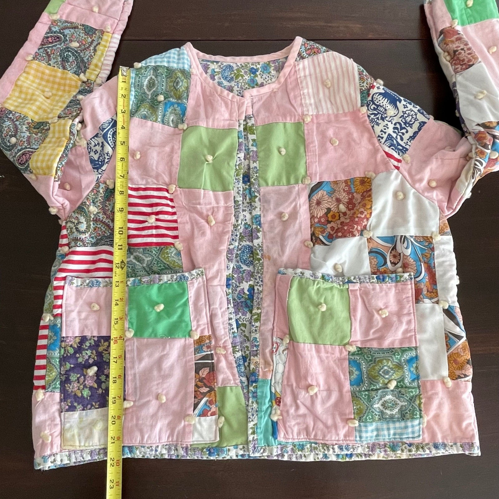 Boho Patchwork Quilted Jacket Pink Green Floral P… - image 7