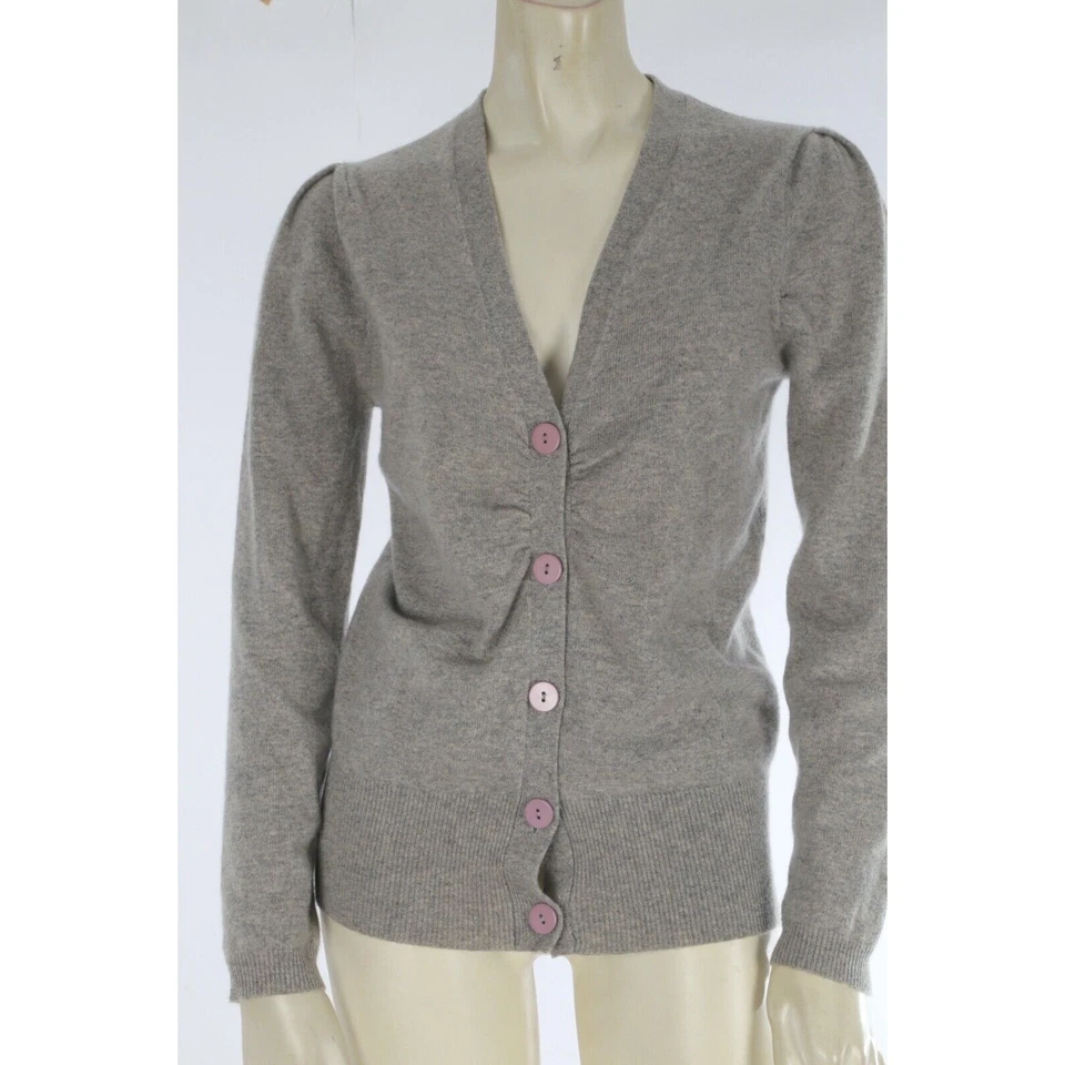 Cárdigan de cachemir gris diseño vertical - abotonada - talla pequeña Foto 3 de 4