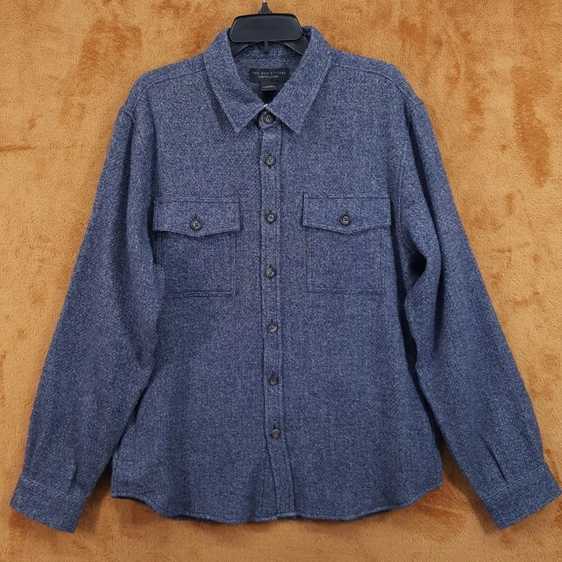 BLOOMINGDALES Jacket Mens XL Dark Blue Button Up Overshirt 100% Wool $248 image 2
