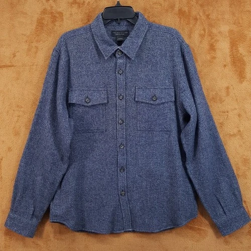 BLOOMINGDALES Jacket Mens XL Dark Blue Button Up Overshirt 100% Wool $248 image 2