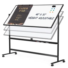 Dry Erase Whiteboard Easel on Wheels - 48" x 32" Large Double Sided Mobile Wh...