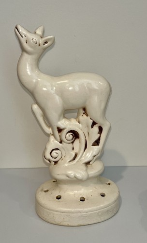 Vintage Redwing Pottery 10” Deer Flower Frog Cream Colored MCM