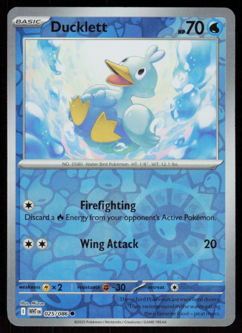Ducklett 025/086 Common White Flare Pokemon Reverse Holo Near Mint