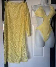 Women’s Yellow 2-Piece Halter Bikini Set XS Regular Lace Cover-Up