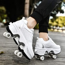 Double-Row Deform White Women's Roller Skates with Star and Heart Design