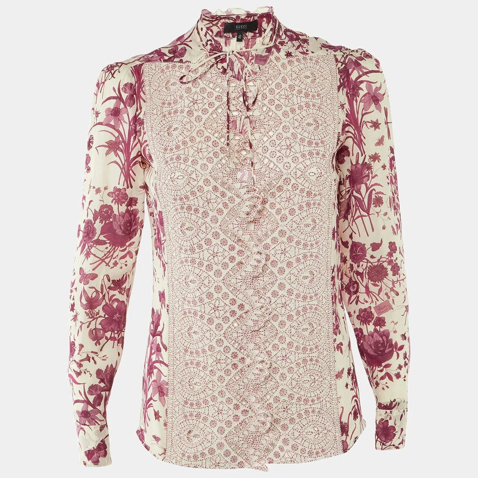 Gucci Pink Floral Print Silk Button Front Blouse S