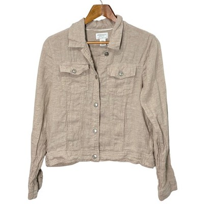 Jones & Co Linen Jacket Women Medium Cropped Utility Coastal Euro Summer Minimal