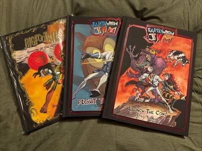 Earthworm Jim 1 Launch The Cow 2 Fight The Fish Doug Tennapel HardCover Lot HC