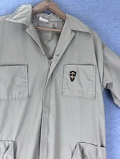 Vintage Khaki Tan Short Sleeve Coveralls Zip Front Utility Jumpsuit Mens Medium