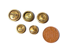 5 x Antique 2 Drams & 1 Dram Brass Apothecary / Coin Scales Weights #4