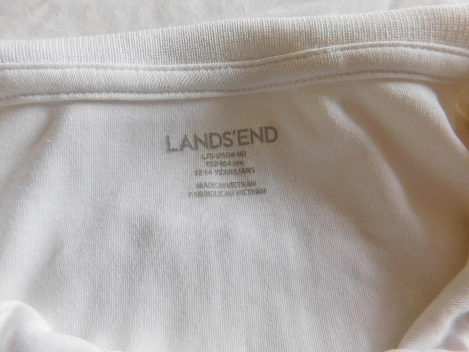 Lands End Kids White Cotton Polo Size Large 14/16 Lot Of 2 Uniform School Shirts - Image 3 of 4